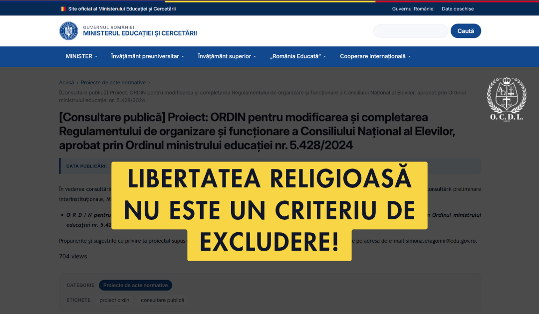 Libertatea religioasă nu este un criteriu de excludere!