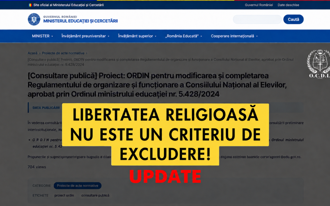 UPDATE: Libertatea religioasă nu este un criteriu de excludere!
