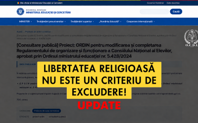 UPDATE: Libertatea religioasă nu este un criteriu de excludere!